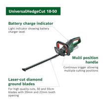 Bosch UniversalHedgeCut 18V-50 Cordless Hedgecutter 1 x 2.5 Ah Battery & AL 1830 CV Charger - Classic Green