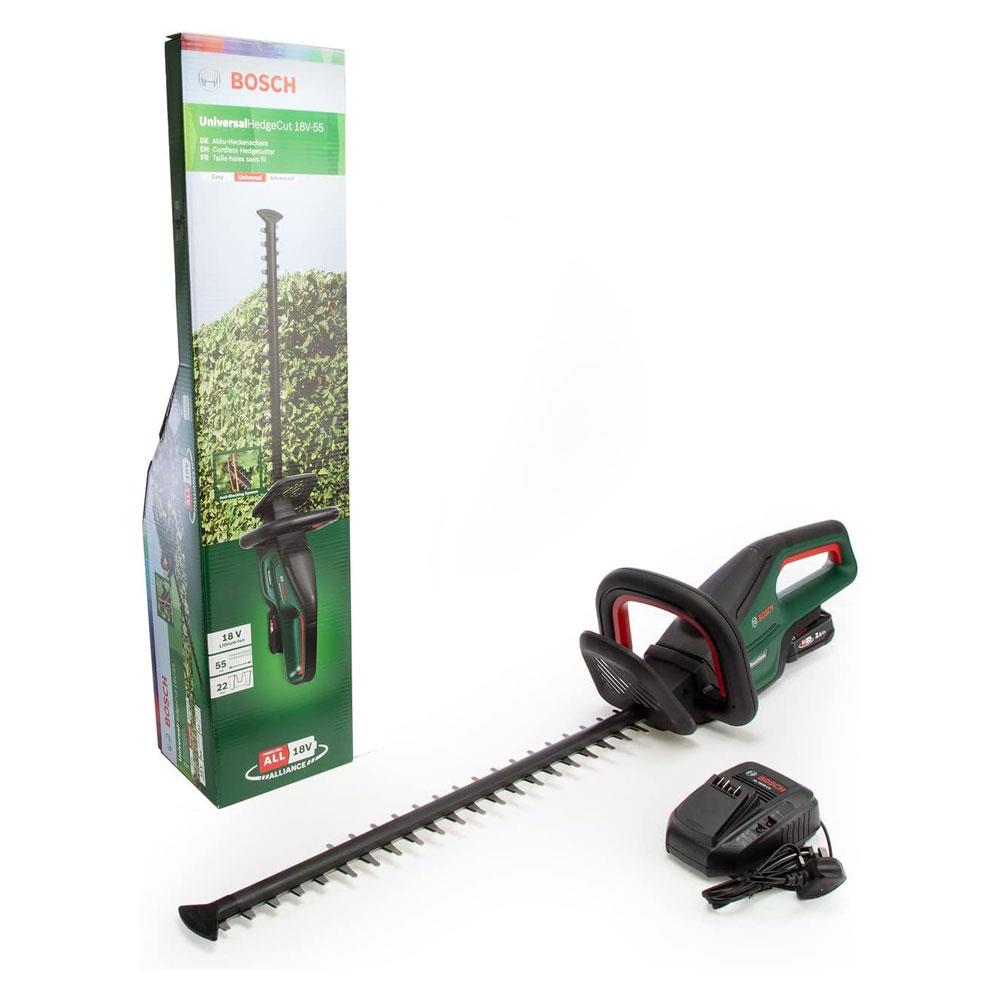 Bosch UniversalHedgeCut 18V-55 Cordless Hedgecutter 2.5Ah Battery & AL 1830 CV Charger - Classic Green