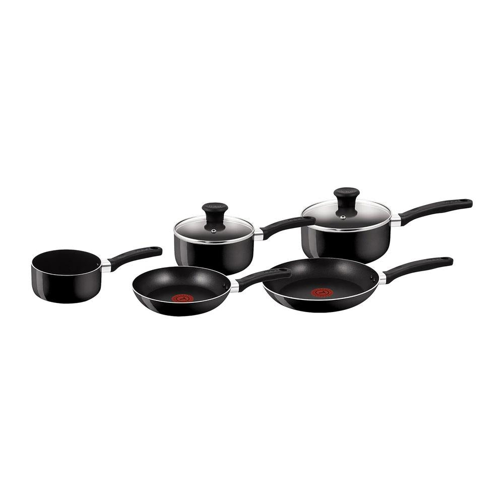 Tefal Delight Non Stick Cookware 5 Piece Set 20cm 24cm Frying Pans 14cm Milk Pan 16cm 18cm Saucepans With Lid - Black