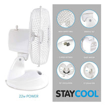 Lloytron 9 Inch Desk Fan 2 Speed Settings Oscillation Adjustable Vertical Tilt 22W - White