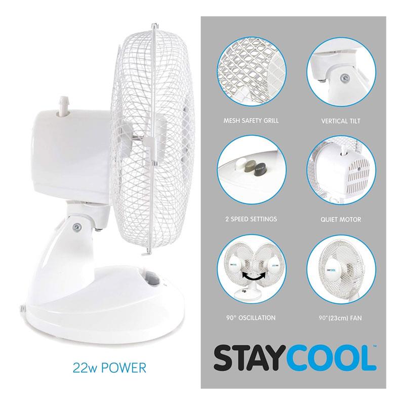 Lloytron 9 Inch Desk Fan 2 Speed Settings Oscillation Adjustable Vertical Tilt 22W - White