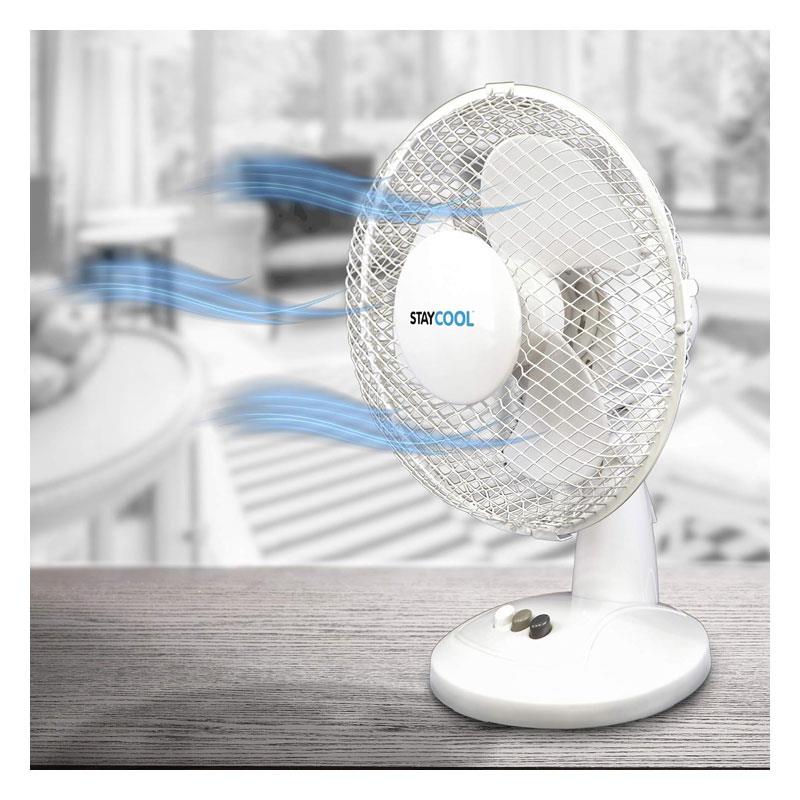 Lloytron 9 Inch Desk Fan 2 Speed Settings Oscillation Adjustable Vertical Tilt 22W - White
