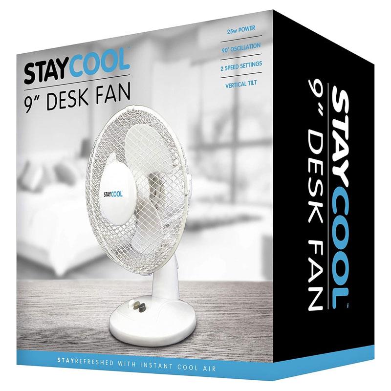 Lloytron 9 Inch Desk Fan 2 Speed Settings Oscillation Adjustable Vertical Tilt 22W - White