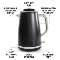 Breville Lustra Electric Kettle Stainless Steel 3000W 1.7 Litres - Matt Black