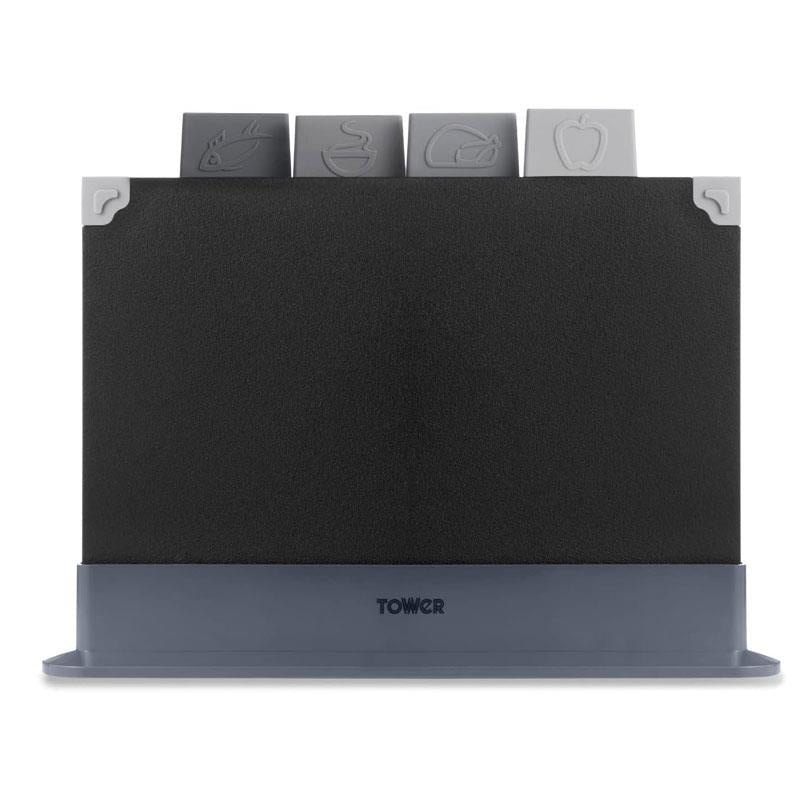 Tower 4 Piece Chopping Board Set With Stand - Black