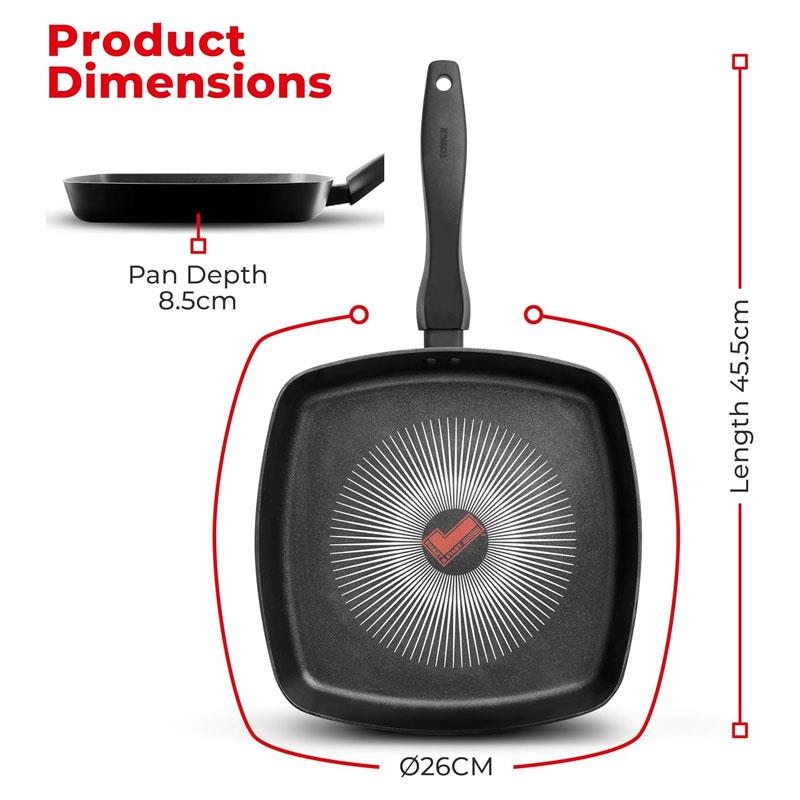 Tower Smart Start Gourmet 26cm Grill Pan Aeroglide Non-Stick Aluminium PFOA Free - Black