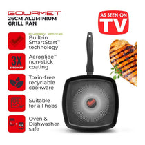 Tower Smart Start Gourmet 26cm Grill Pan Aeroglide Non-Stick Aluminium PFOA Free - Black