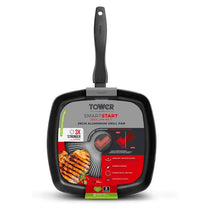 Tower Smart Start Gourmet 26cm Grill Pan Aeroglide Non-Stick Aluminium PFOA Free - Black