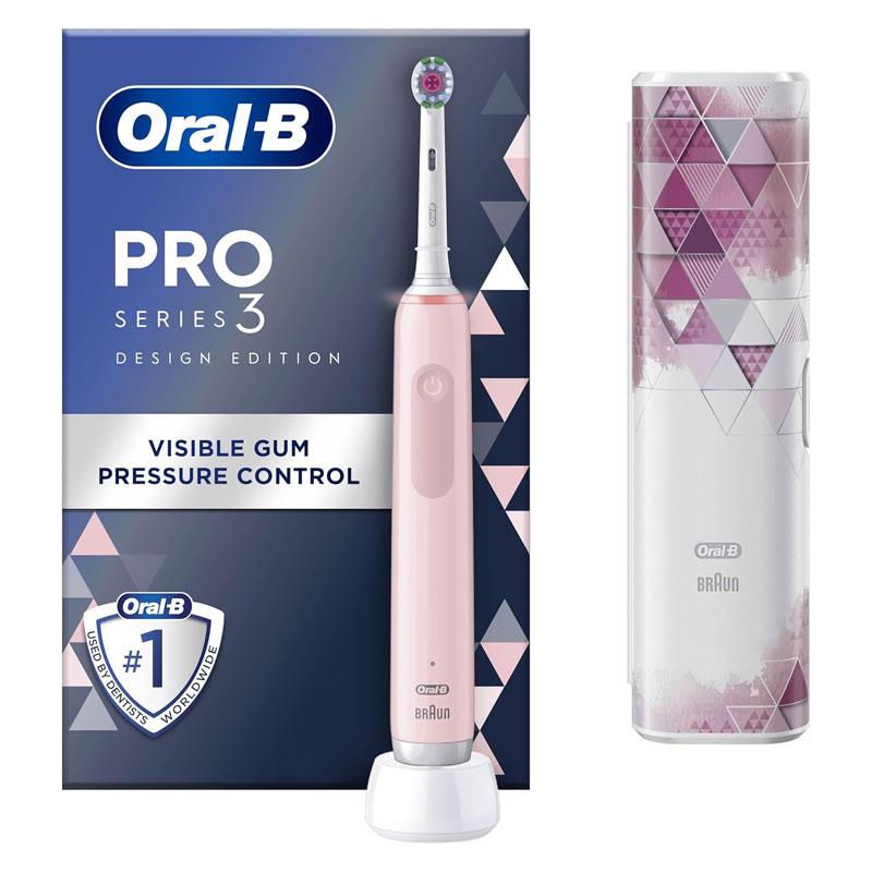 Oral-B Pro Series 3 Electric Toothbrush Design Edition 3 Modes Travel Case - Pink