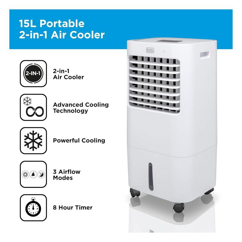Black & Decker Portable 2-In-1 Air Cooler 15 Litre 3 Modes 3 Speed Settings 65W Remote Control - White Secondary image