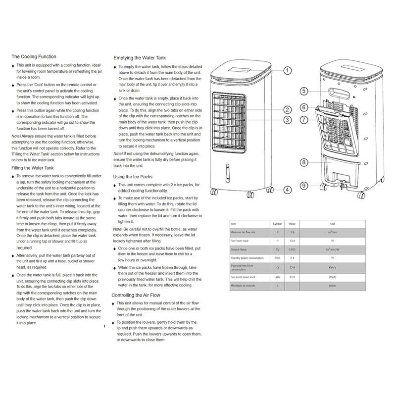 Black & Decker Portable 2-In-1 Air Cooler 15 Litre 3 Modes 3 Speed Settings 65W Remote Control - White