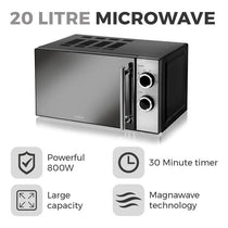 Tower Manual Microwave 20 Litres 800W 5 Power Levels 30 Minute Timer - Black