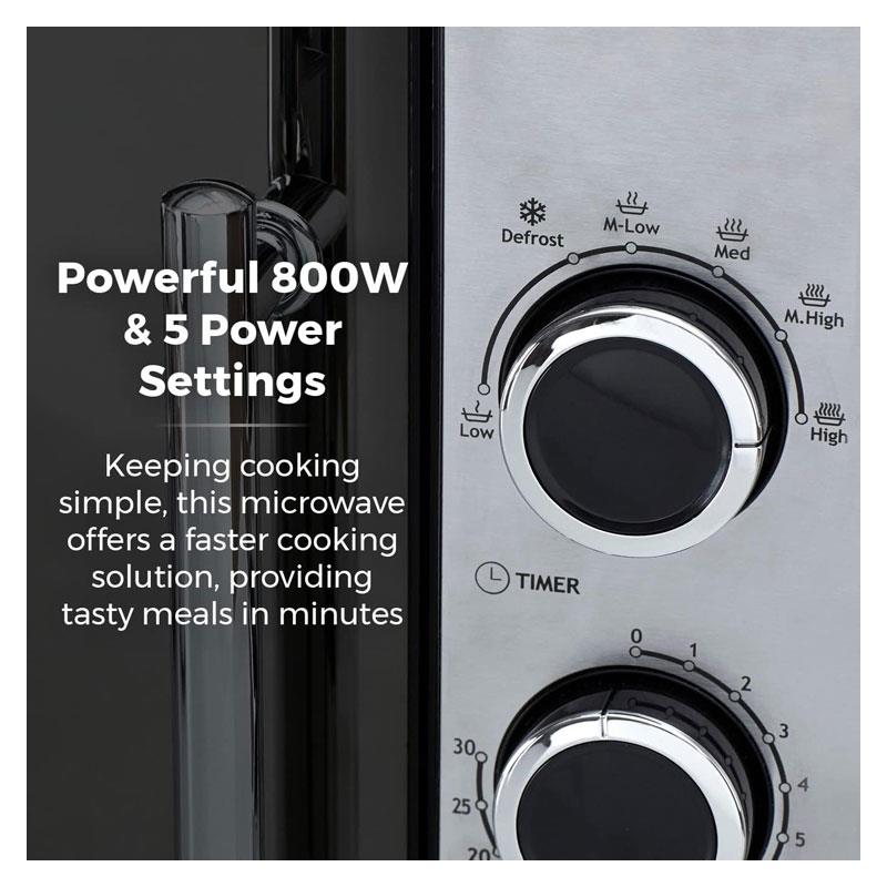 Tower Manual Microwave 20 Litres 800W 5 Power Levels 30 Minute Timer - Black