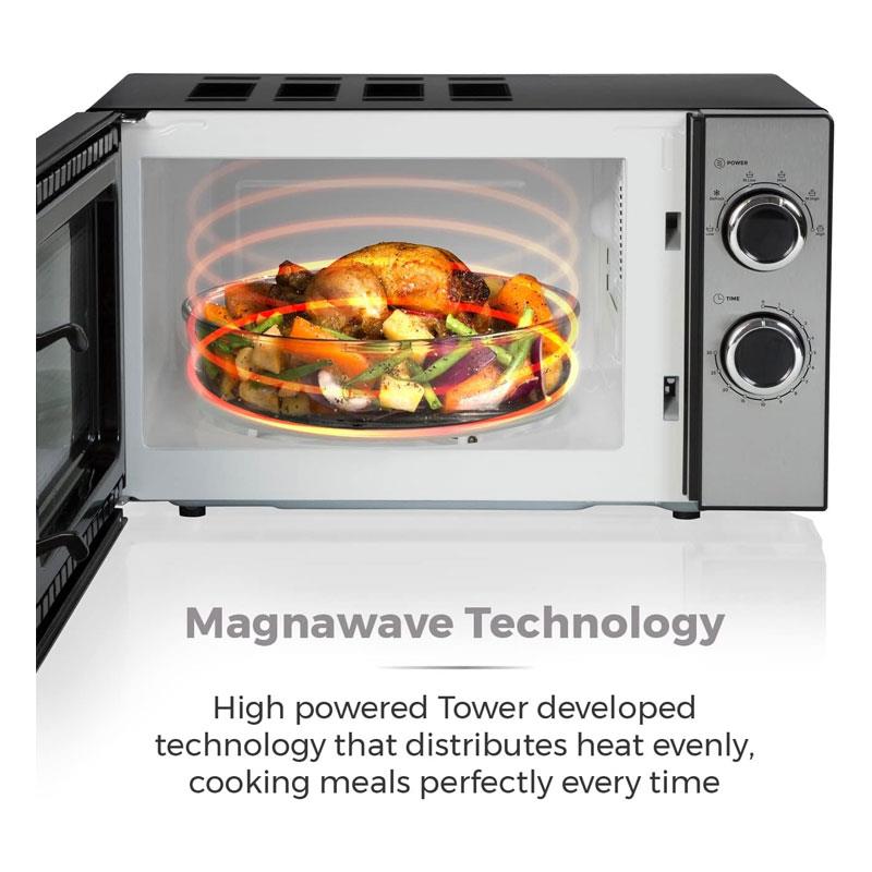 Tower Manual Microwave 20 Litres 800W 5 Power Levels 30 Minute Timer - Black
