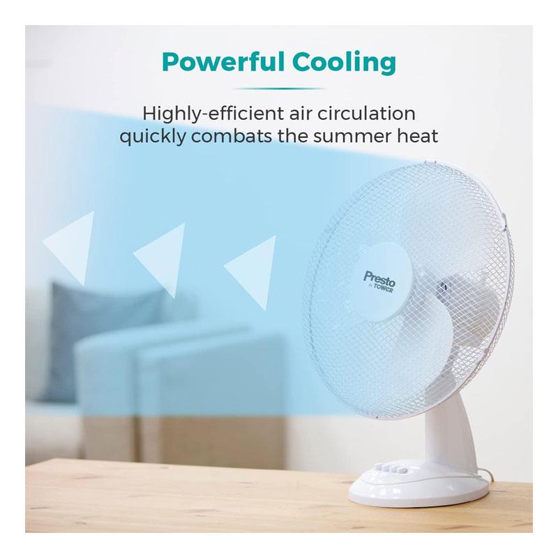 Tower Presto 12 Inch Desk Fan 3 Speed Settings 80° Oscillation 35W - White
