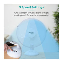 Tower Presto 12 Inch Desk Fan 3 Speed Settings 80° Oscillation 35W - White