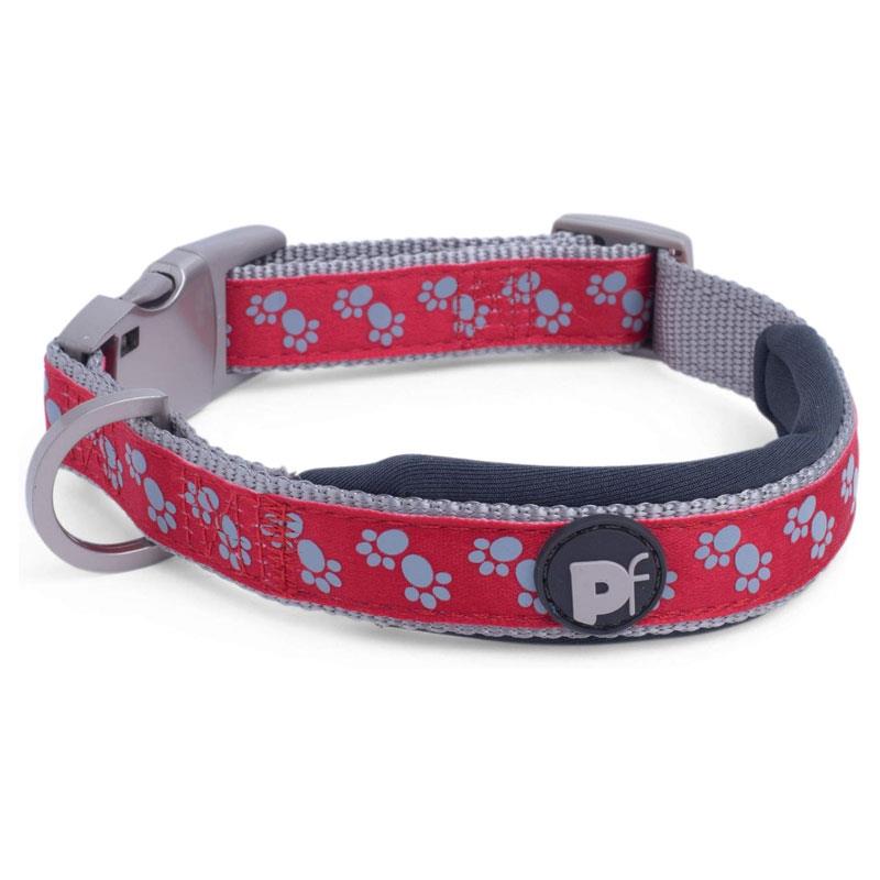 Petface Signature Padded Dog Collar Medium Red With Grey Paws Secondary image