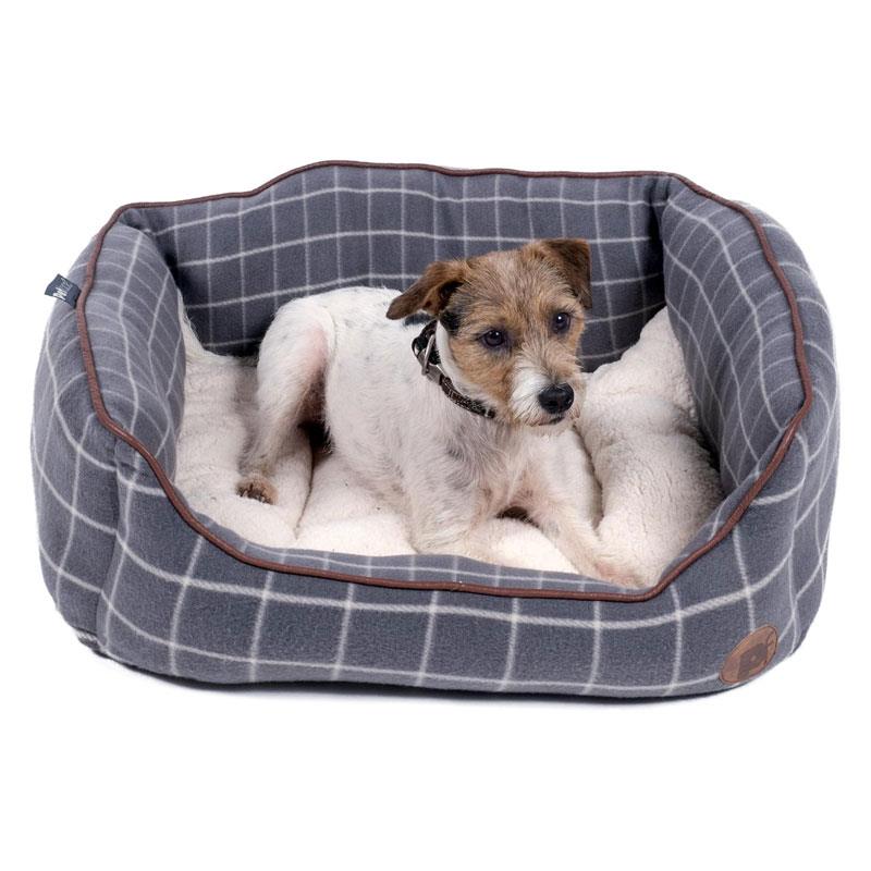 Petface Window Pane Check Square Dog Bed Medium Grey