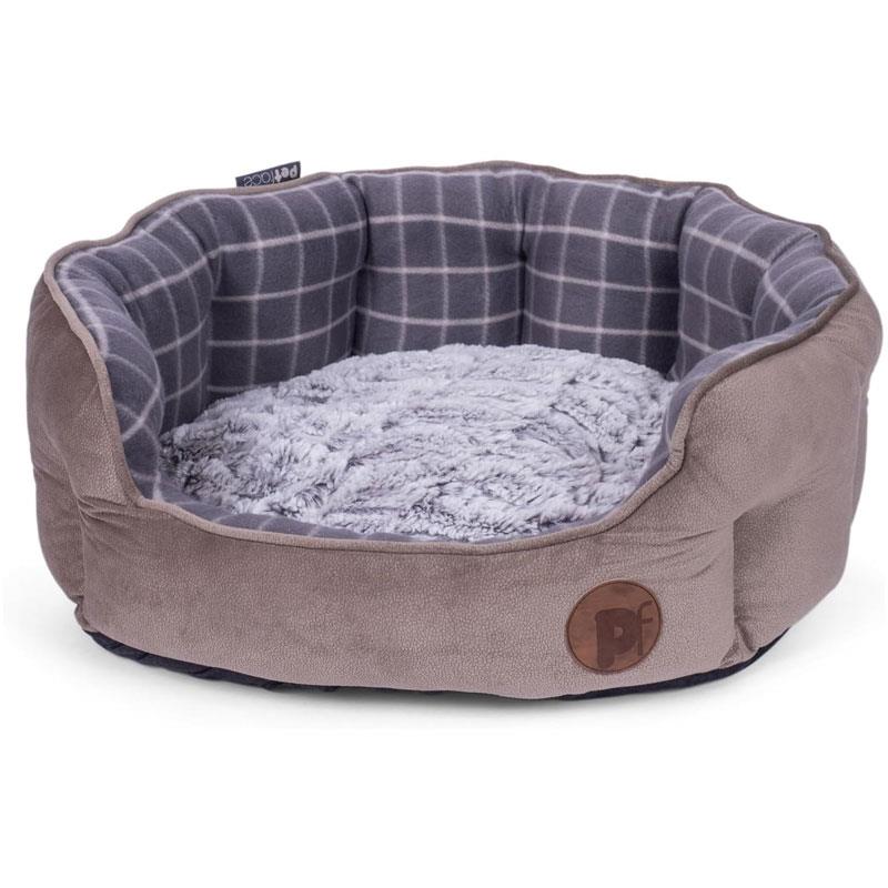 Petface Check And Bamboo Oval Dog Bed Large Grey Main image