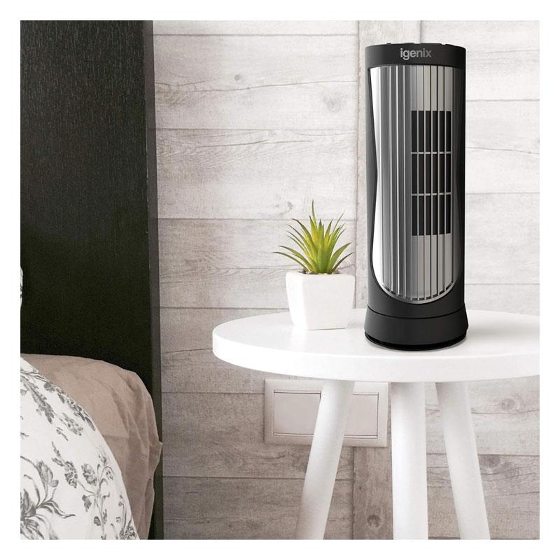 Igenix 12 Inch Digital Mini Tower Fan With 3 Fan Speed Settings Oscillation And 8 Hour Timer - Black
