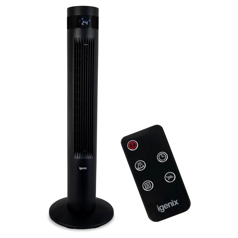 Igenix 43 Inch Digital Tower Fan 3 Speed Settings Remote Control - Black