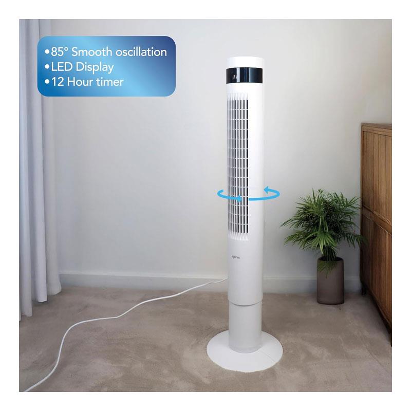 Igenix 43 Inch Digital Tower Fan 3 Speed Settings Remote Control - White