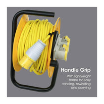 SLx Extension Lead Industrial 25m Open Drum Cable Reels 2 Socket 16A Fused 110V - Yellow