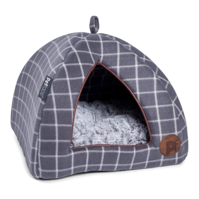 Petface Window Pane Check Soft And Cosy Igloo Cat Bed Grey Main image
