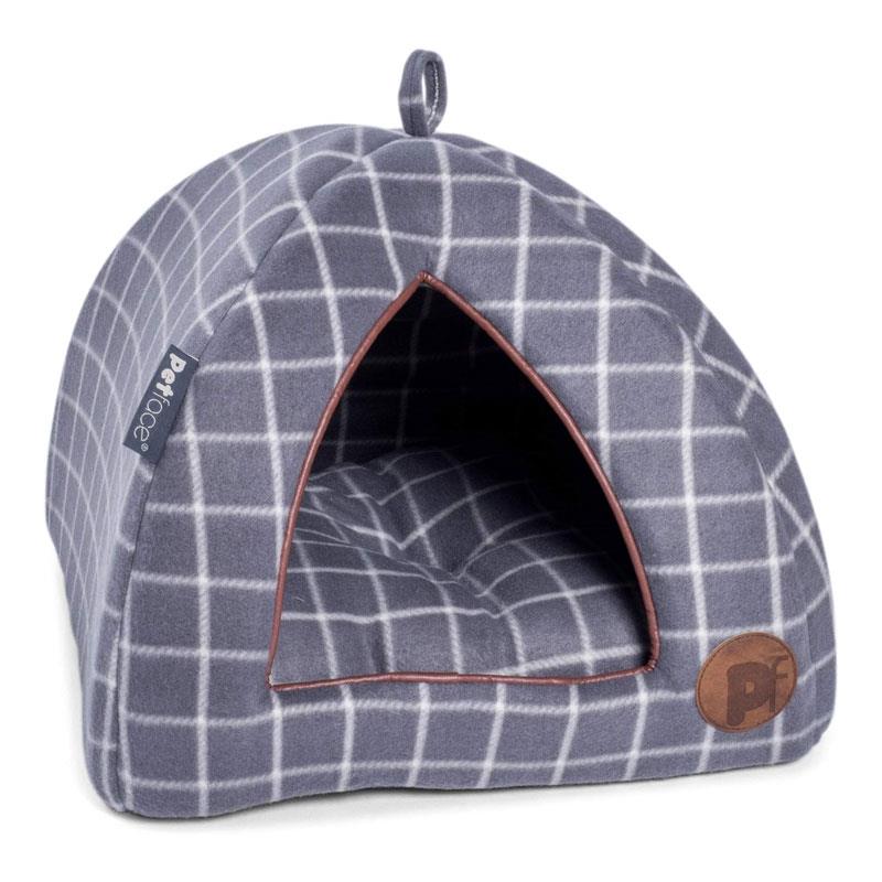 Petface Window Pane Check Soft And Cosy Igloo Cat Bed Grey
