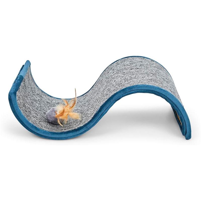 Petface Catkins Wave Cat Scratcher With Ball Toy And Feather - Grey