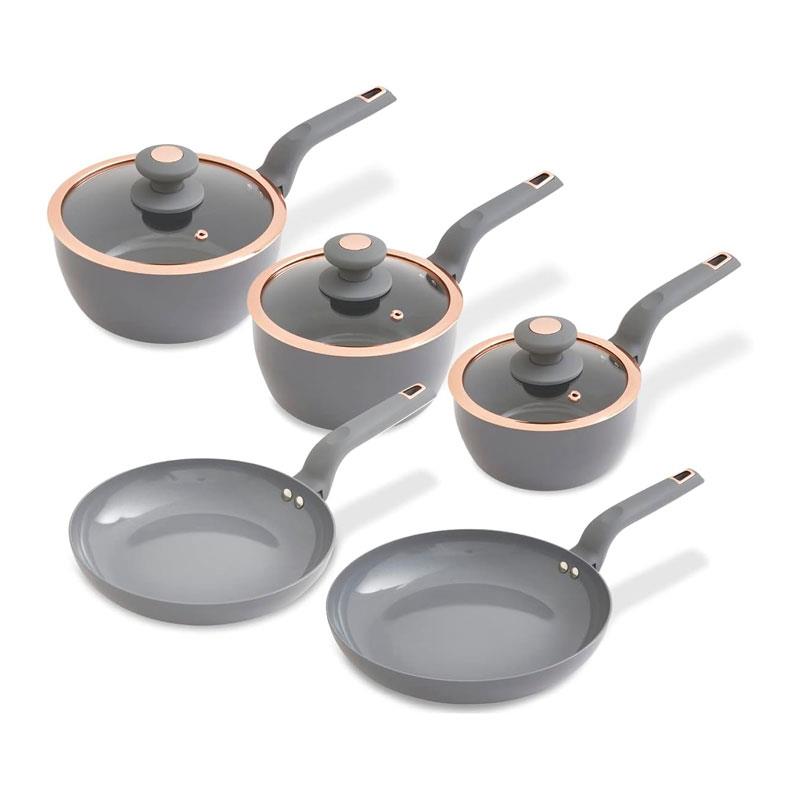 Tower Cavaletto 5 Piece Cookware Set 16cm 18cm 20cm Saucepans 24cm 28cm Frying Pans - Grey & Rose Gold Main image