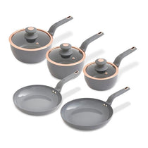 Tower Cavaletto 5 Piece Cookware Set 16cm 18cm 20cm Saucepans 24cm 28cm Frying Pans - Grey & Rose Gold