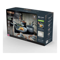 Tower Cavaletto 5 Piece Cookware Set 16cm 18cm 20cm Saucepans 24cm 28cm Frying Pans - Grey & Rose Gold