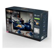 Tower Cavaletto 5 Piece Cookware Set 16cm 18cm 20cm Saucepans 24cm 28cm Frying Pans - Midnight Blue & Rose Gold