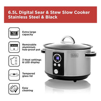 Black & Decker Digital Slow Cooker Stainless Steel 320W 6.5 Litre Silver