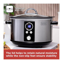 Black & Decker Digital Slow Cooker Stainless Steel 320W 6.5 Litre Silver