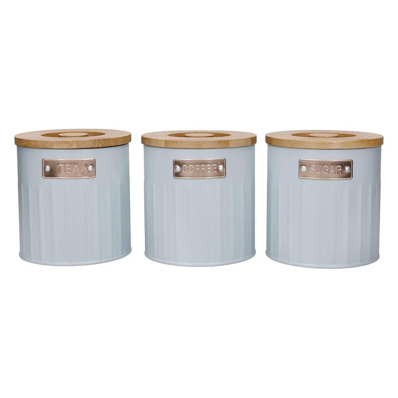 KitchenCraft Tea Coffee Sugar Canisters Set of 3 Metal 1 Litres - Light Blue