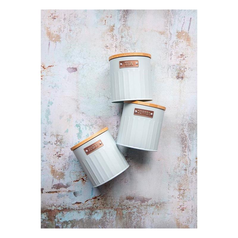 KitchenCraft Tea Coffee Sugar Canisters Set of 3 Metal 1 Litres - Light Blue