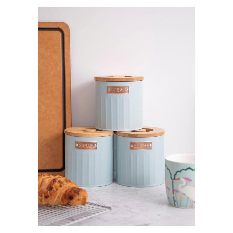 KitchenCraft Tea Coffee Sugar Canisters Set of 3 Metal 1 Litres - Light Blue