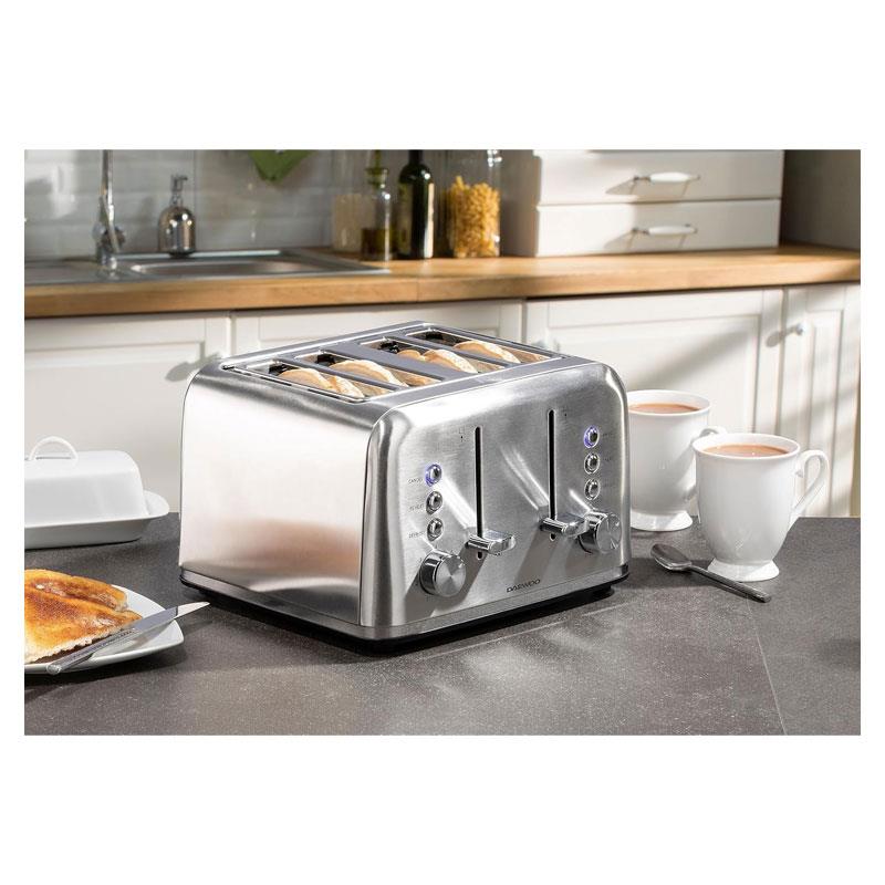 Daewoo Kensington 4 Slice Toaster Stainless Steel 1800W Silver