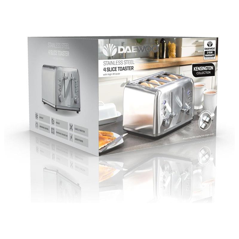Daewoo Kensington 4 Slice Toaster Stainless Steel 1800W Silver