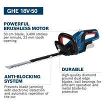 Bosch GHE 18V-50 Professional 18V Cordless Hedgecutter Body Only - Blue