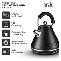 Tower Ash Matte Pyramid Kettle Chrome Accents 3000W 1.7 Litres - Black And Chrome
