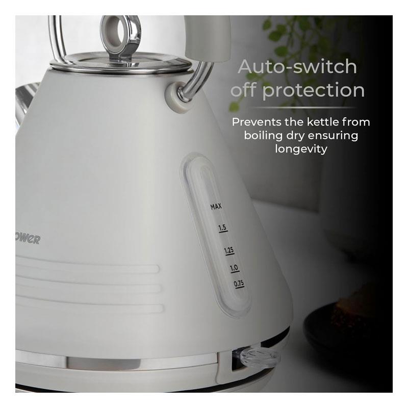 Tower Ash Matte Pyramid Kettle Chrome Accents 3000W 1.7 Litres - Grey