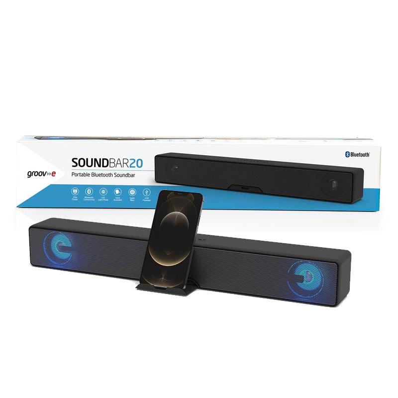 Groov-e Portable Bluetooth Soundbar USB TF Card AUX Playback Voice Assistant Speaker 20W Black Main image