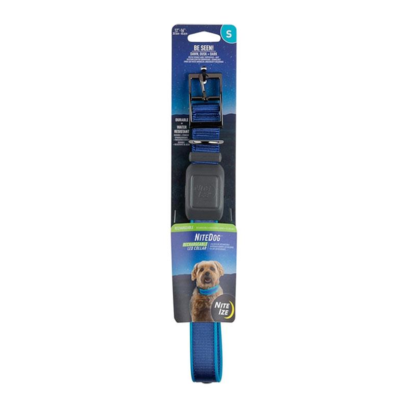 Nite Ize NiteDog Rechargeable LED Collar Small Metal Buckle Water Resistant Blue