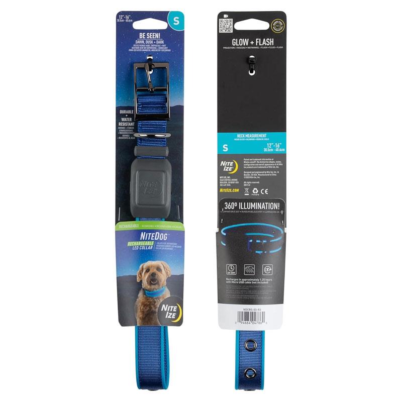 Nite Ize NiteDog Rechargeable LED Collar Small Metal Buckle Water Resistant Blue