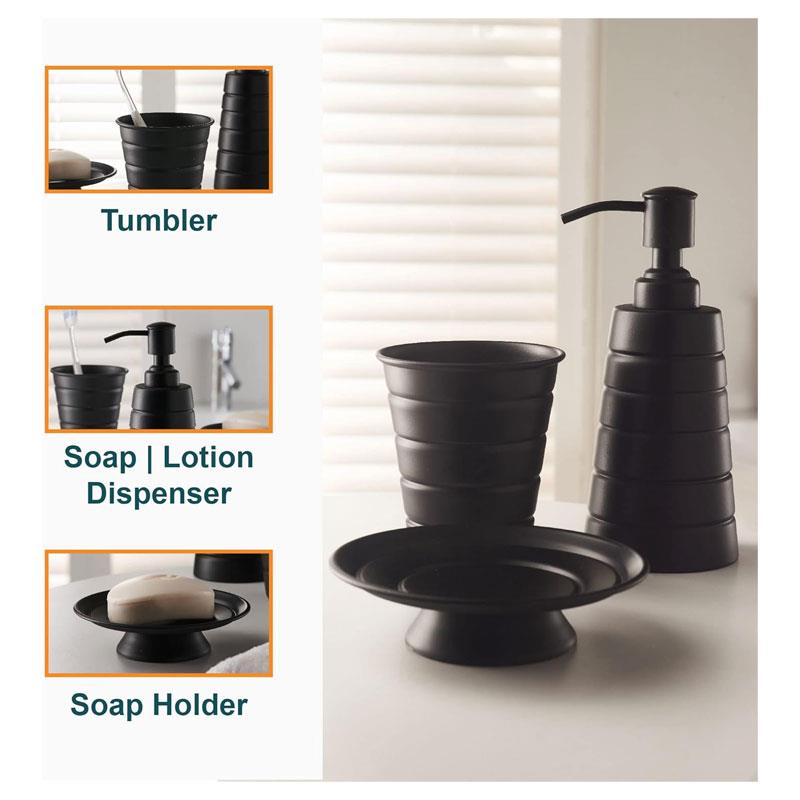 OurHouse Bathroom Accessory Set Toothbrush Holder Soap Dispenser Soap Dish 3 Piece Grey