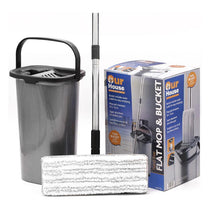 OurHouse Essentials Flat Mop And Bucket Set Dual Wringer Super Absorbent Microfibre Squeeze Mop Grey