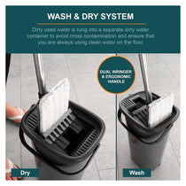 OurHouse Essentials Flat Mop And Bucket Set Dual Wringer Super Absorbent Microfibre Squeeze Mop Grey